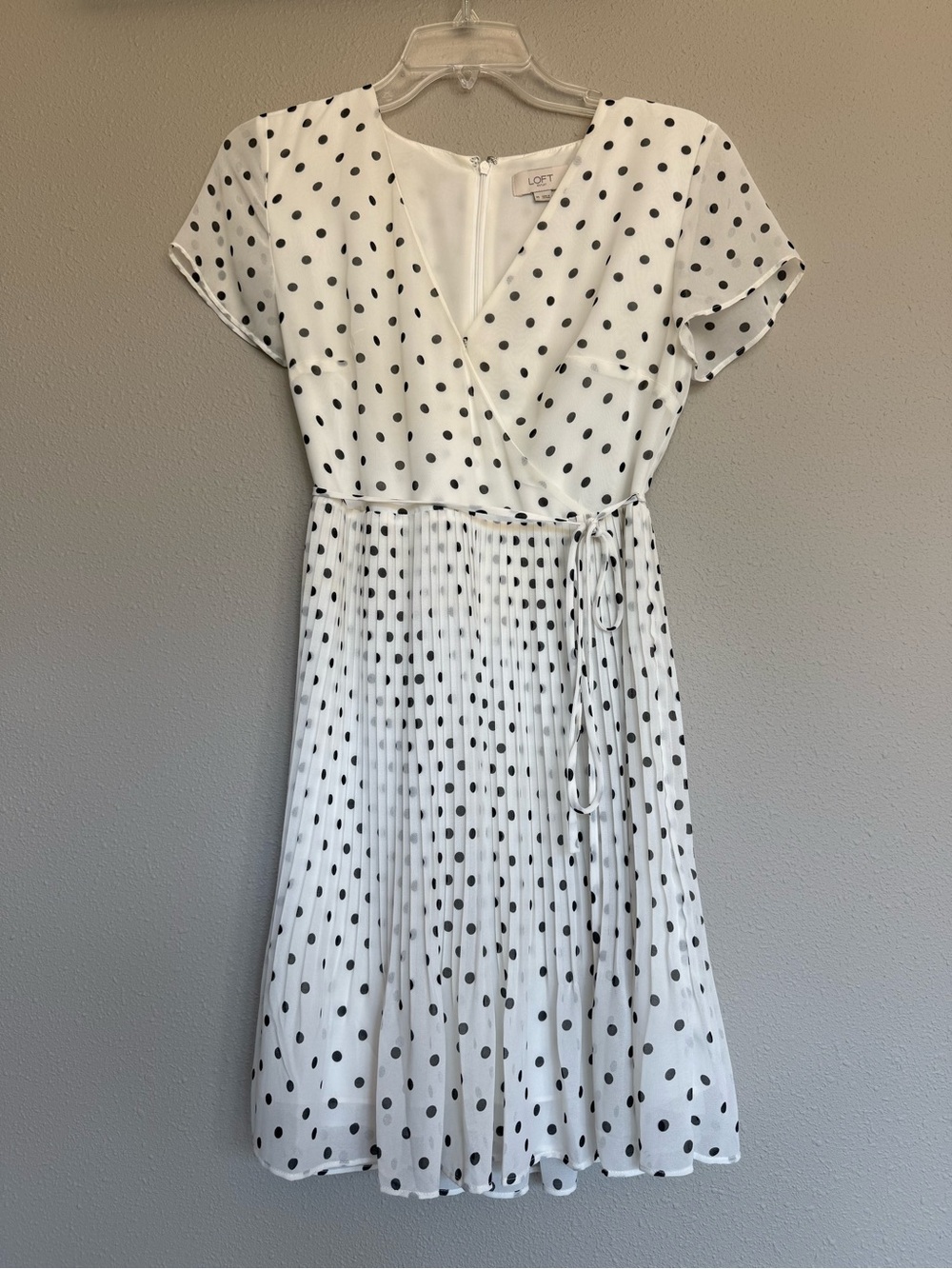 LOFT Petite Polka Dot Tie Back Swing Dress | EUC | Chiffon Overlay | Size XS P